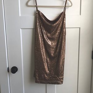 Copper Cowl Sequin Mini Dress